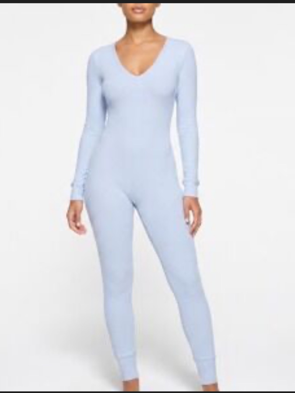 NWT naked wardrobe Light Blue Long Sleeve Ribbed Jumpsuit - XS